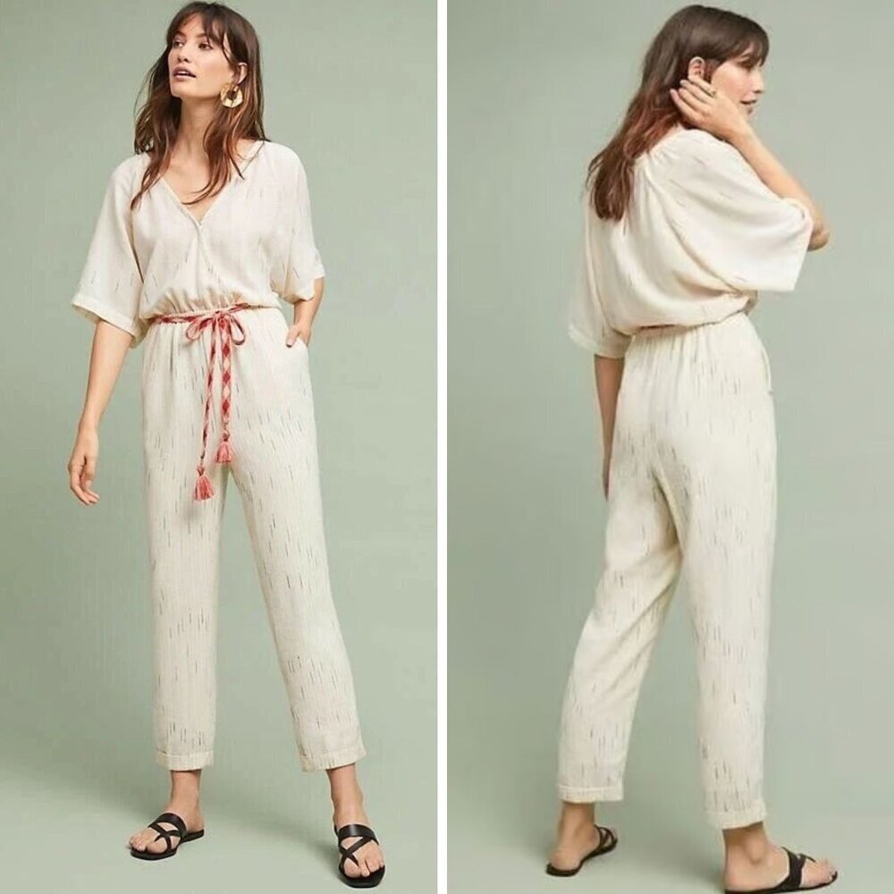 Feather Bone by Anthropologie Soleil Belted Jumpsuit Size Medium 23099